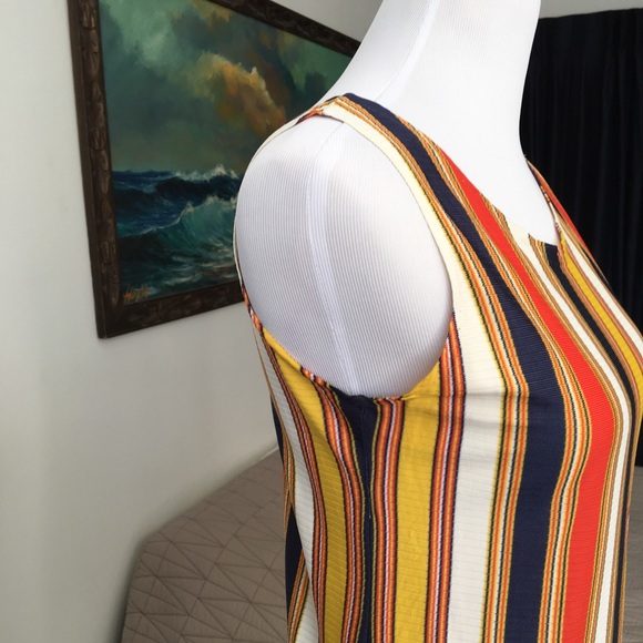 70s Striped Bright Blue Yellow Red Mod Tank Nautical - Picture 4 of 5